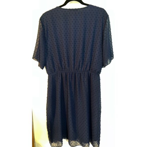 New BTFBM Navy Blue Swiss Dot Dress With Bow Tie Front XL - Picture 2 of 3